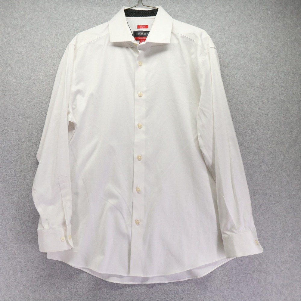 Kenneth Cole Awearness Shirt Mens 16.5 32/33 Awear-Tech Button White Long Sleeve